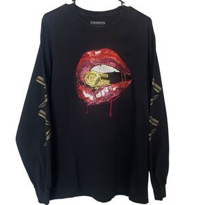 Hardten Shirt Men Large Lips Bullets Sequined Streetwear Cotton Long Sleeve FLAW